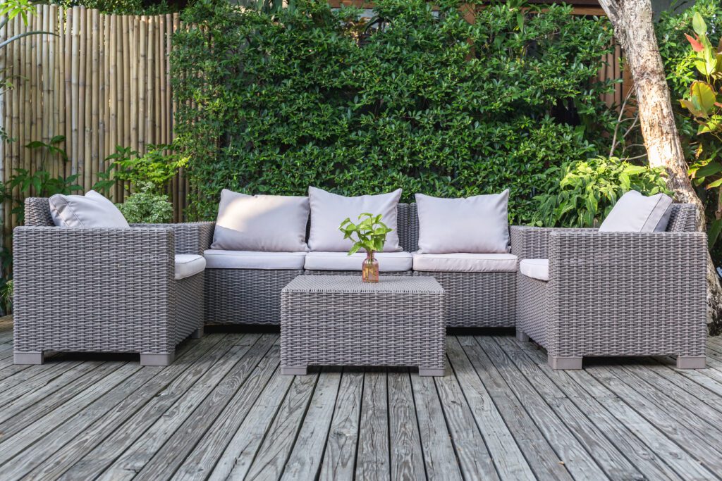 Large,Terrace,Patio,With,Rattan,Garden,Furniture,In,The,Garden
